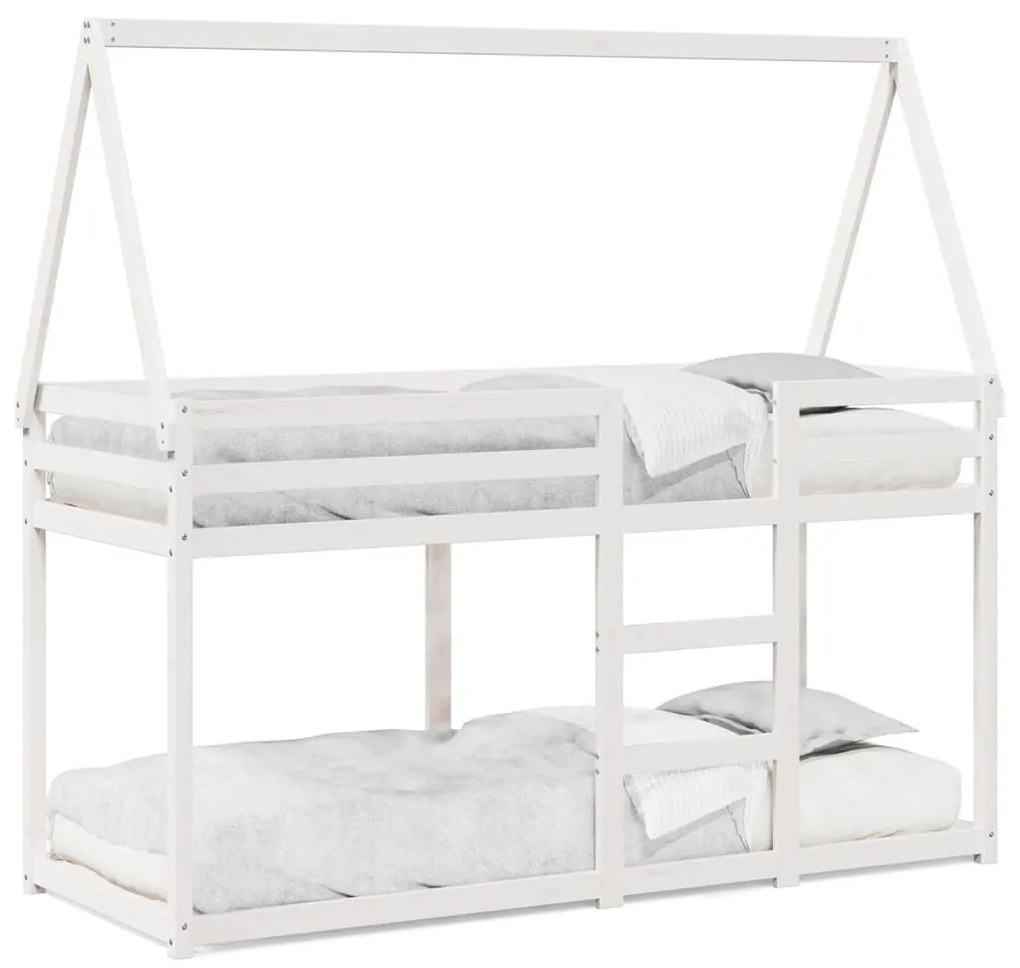 Letto a castello con tetto bianco 75x190 cm legno massello pino