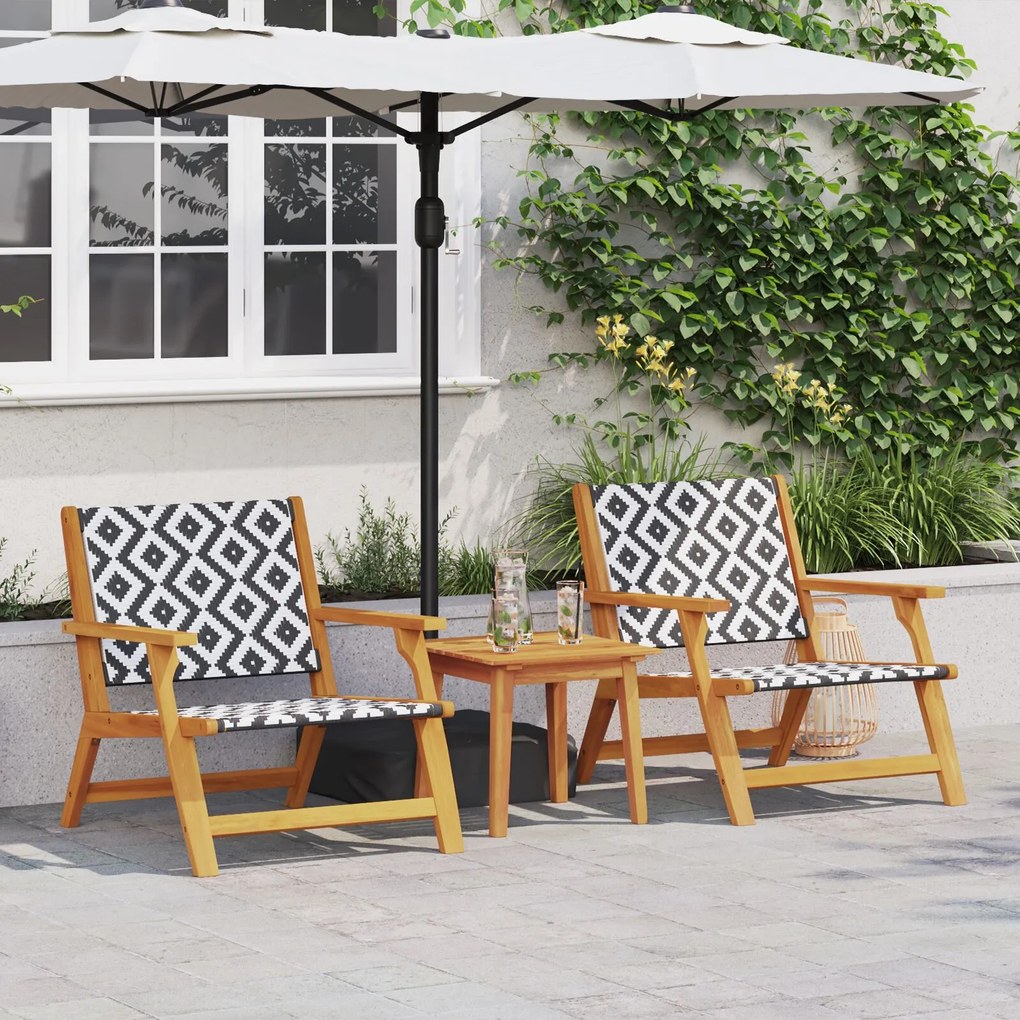 Set da giardino : 3 pezzi in legno massello di acacia, nero e bianco