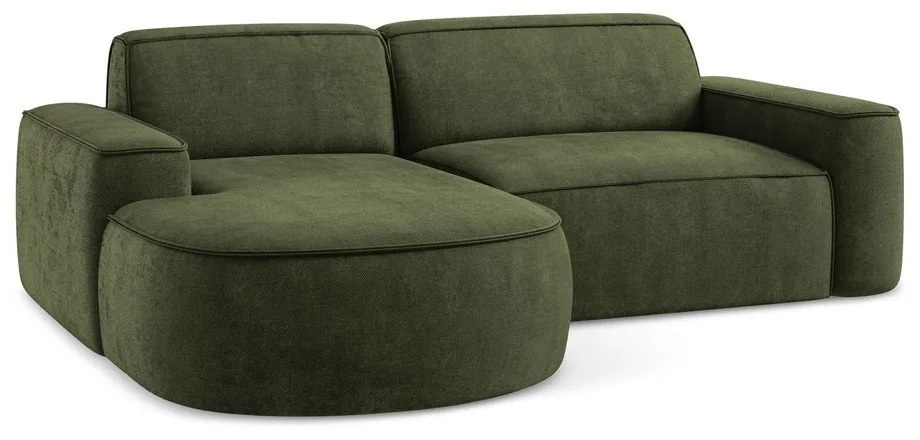 Divano angolare verde (con penisola a sinistra/con chaise lounge) con rivestimento in ciniglia Omao – Makamii