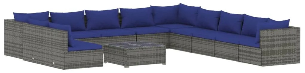 Set Divani da Giardino 12 pz con Cuscini in Polyrattan Grigio