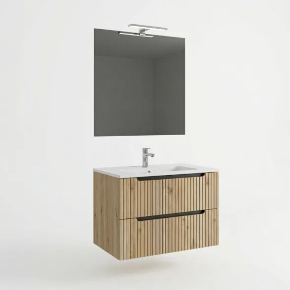 Mobile Bagno Sospeso Comfort 2 Cassetti Cannettato 60 Cm Rovere Oro