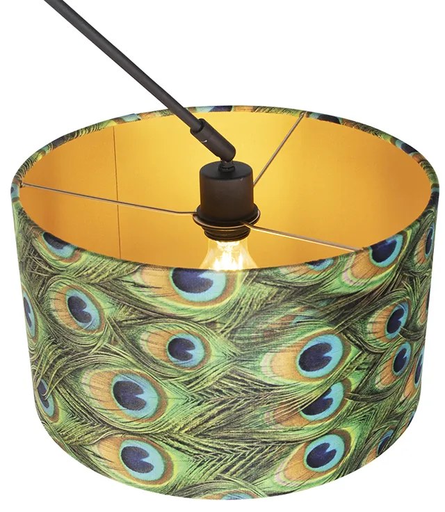 Lampadario nero con paralume in velluto pavone con oro 35 cm - Blitz