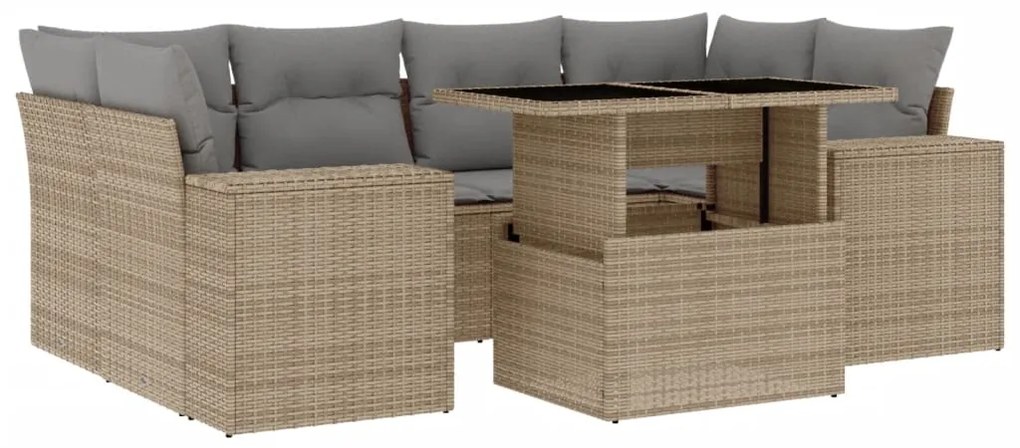 Set divani da giardino 7 pz con cuscini beige in polyrattan