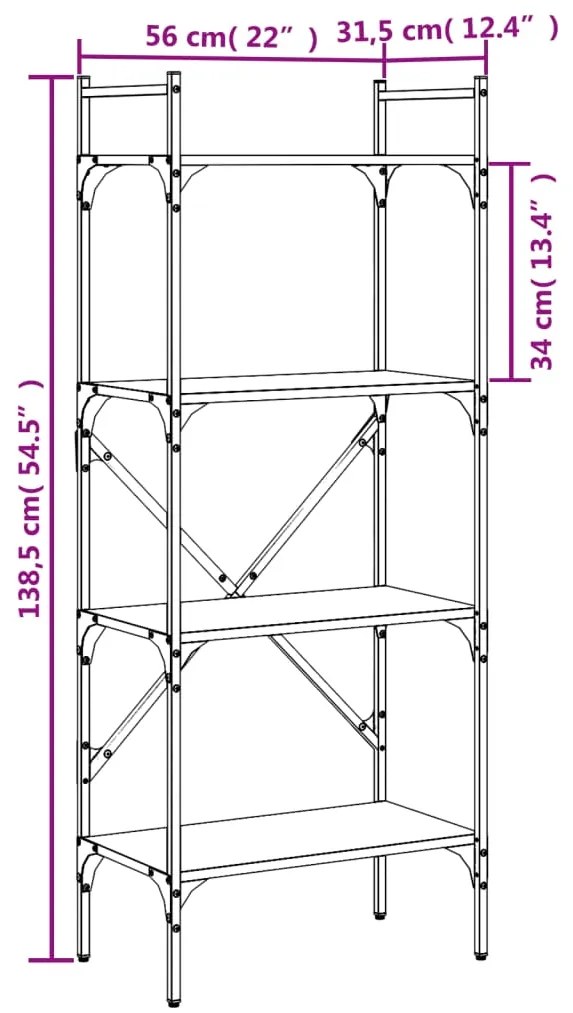 Libreria 4 Ripiani Nera 56x31,5x138,5 cm Legno Multistrato