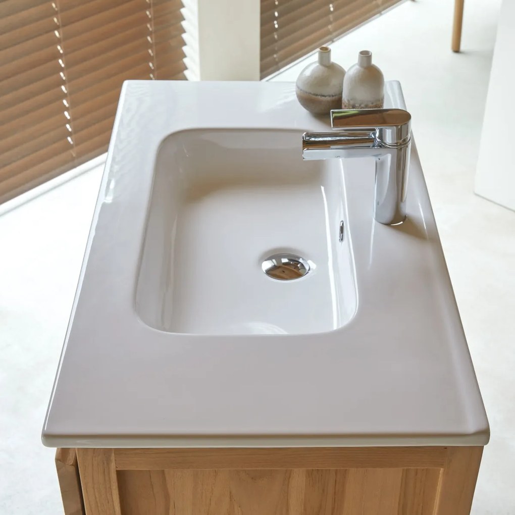 Tikamoon - Mobile sottolavabo in legno di teak e lavabo in ceramica 80 Edgar