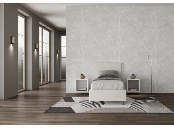 Letto singolo con rete imbottito 80x200 similpelle bianco Adele
