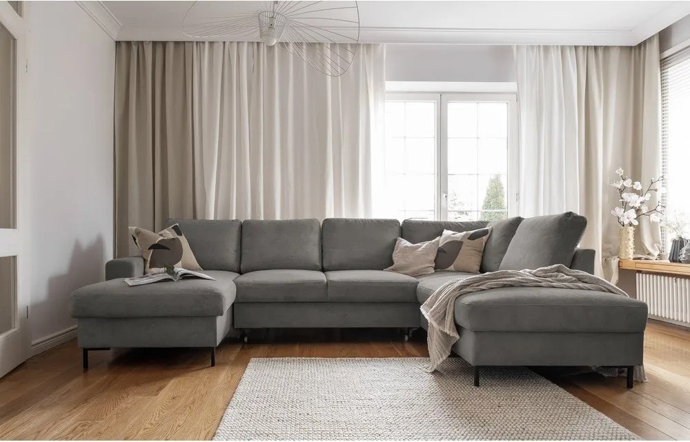 Divano letto in velluto a coste grigio (angolo destro) Lofty Lilly - Miuform