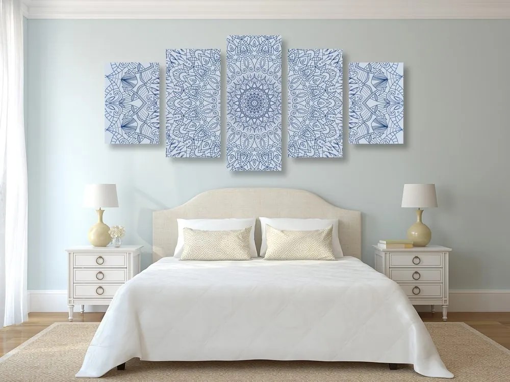 Quadri 5 pezzi – Mandala decorativa dettagliata in blu