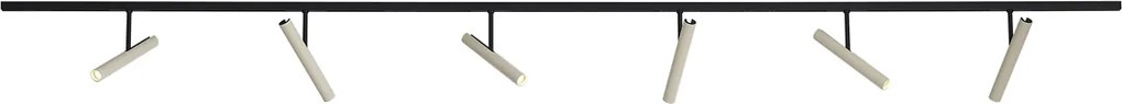 Sistema di illuminazione a binario moderno nero con 6 faretti beige monofase - Slimline Avery