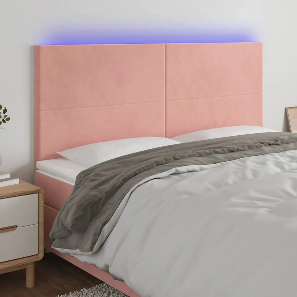 Testiera A Led Rosa 160x5x118/128 Cm İn Velluto /