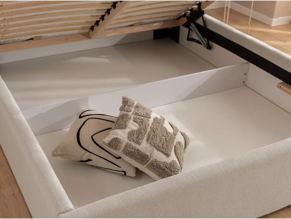 Letto matrimoniale imbottito beige con contenitore con rete inclusa 160x200 cm Cille – Ropez