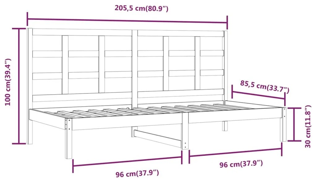 Dormeuse Bianca 80x200 cm in Legno Massello di Pino