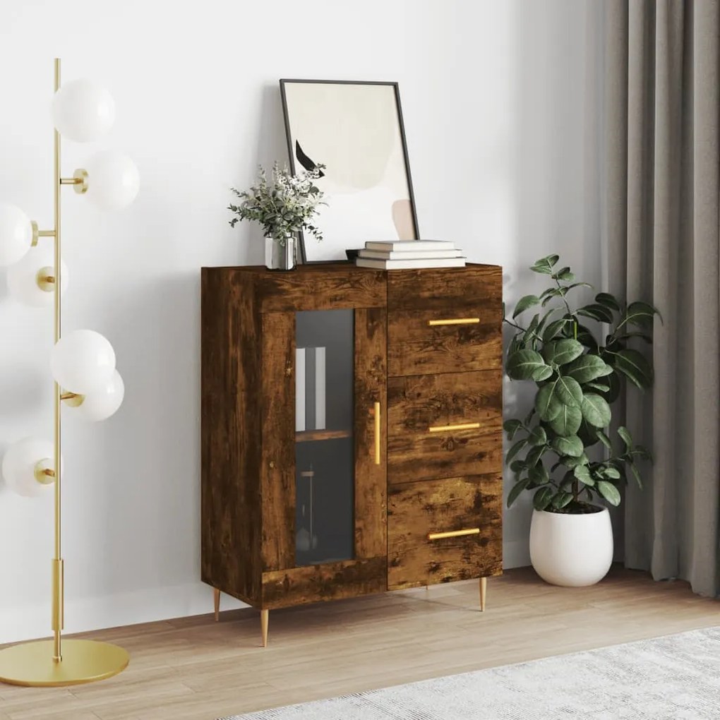 Credenza Rovere Fumo 69,5x34x90 Cm İn Legno Multistrato /