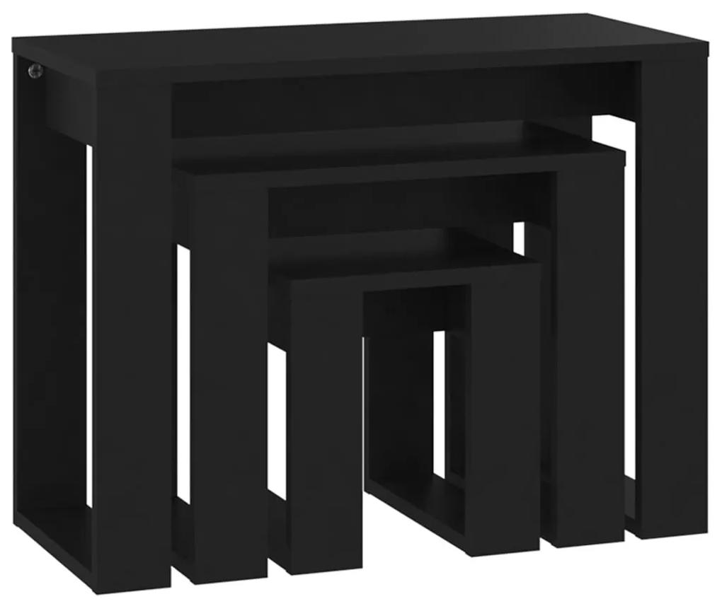 Tavolini impilabili 3 pz neri in legno multistrato