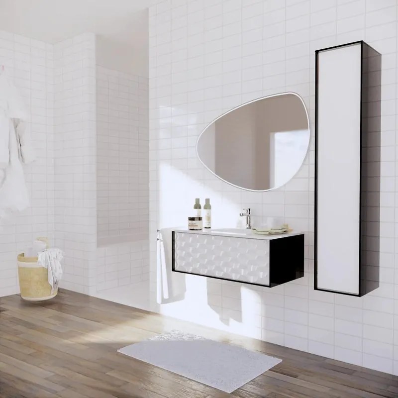 Mobile sottolavabo e lavabo Neo per vasca centrale rovere nero/bianco 3d L 90 x H 32 x P 48 cm 1 cassetto
