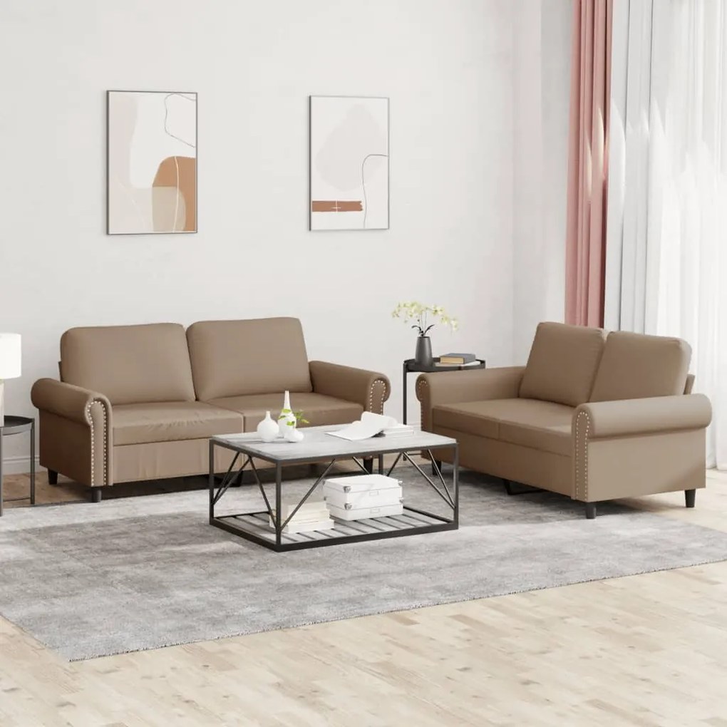 Set Di Divani 2 Pz Con Cuscini Cappuccino İn Similpelle /