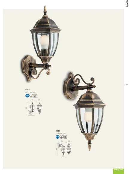 Redo 9604 - Applique da esterno SEVILLA 1xE27/42W/230V IP44 oro/patina