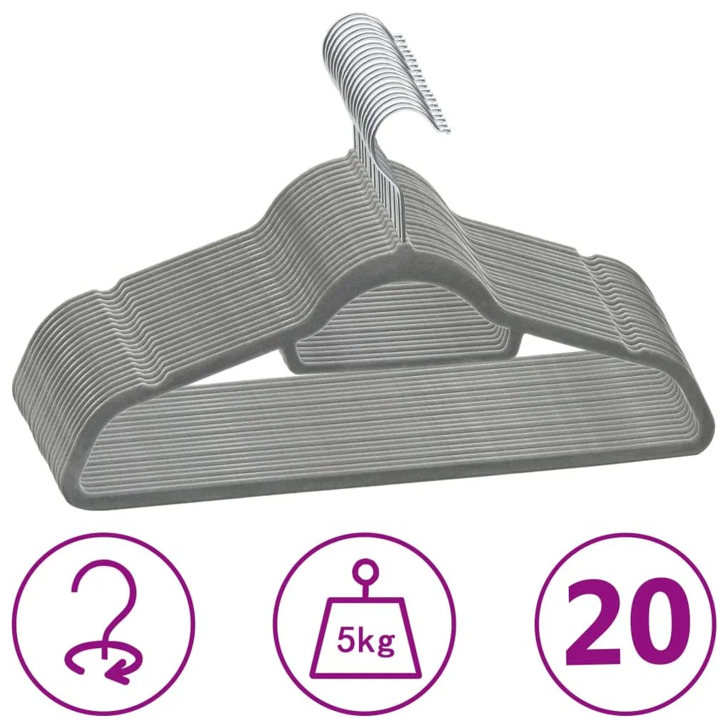 Set Appendiabiti 20 Pz Antiscivolo Grigio İn Velluto /