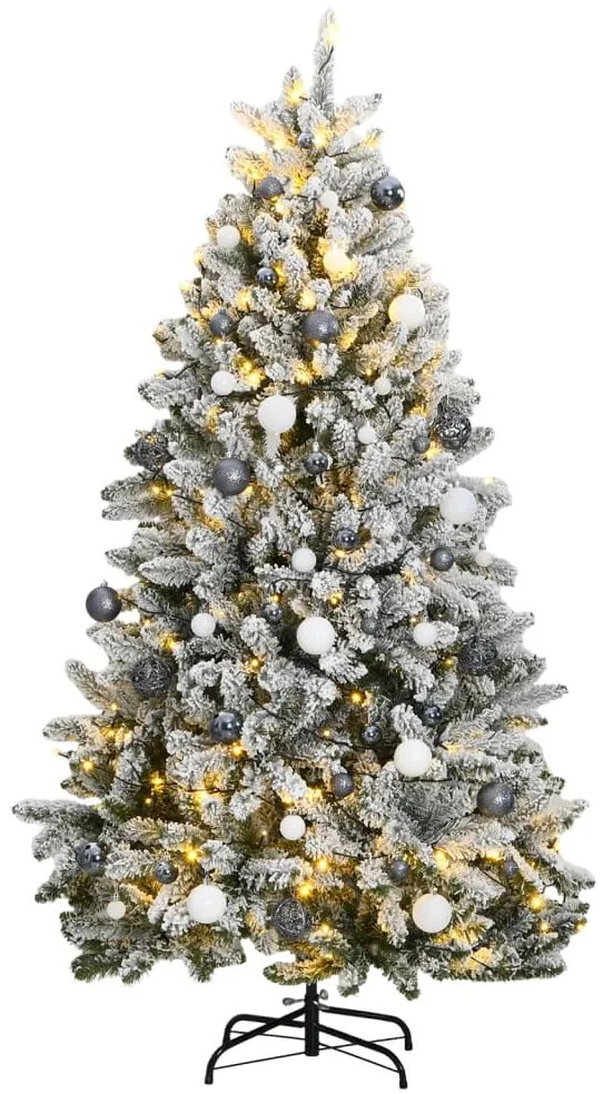 Albero Natale Incernierato con LED e Palline, Albero Natale Incernierato con 300 LED e Palline 240 cm VI