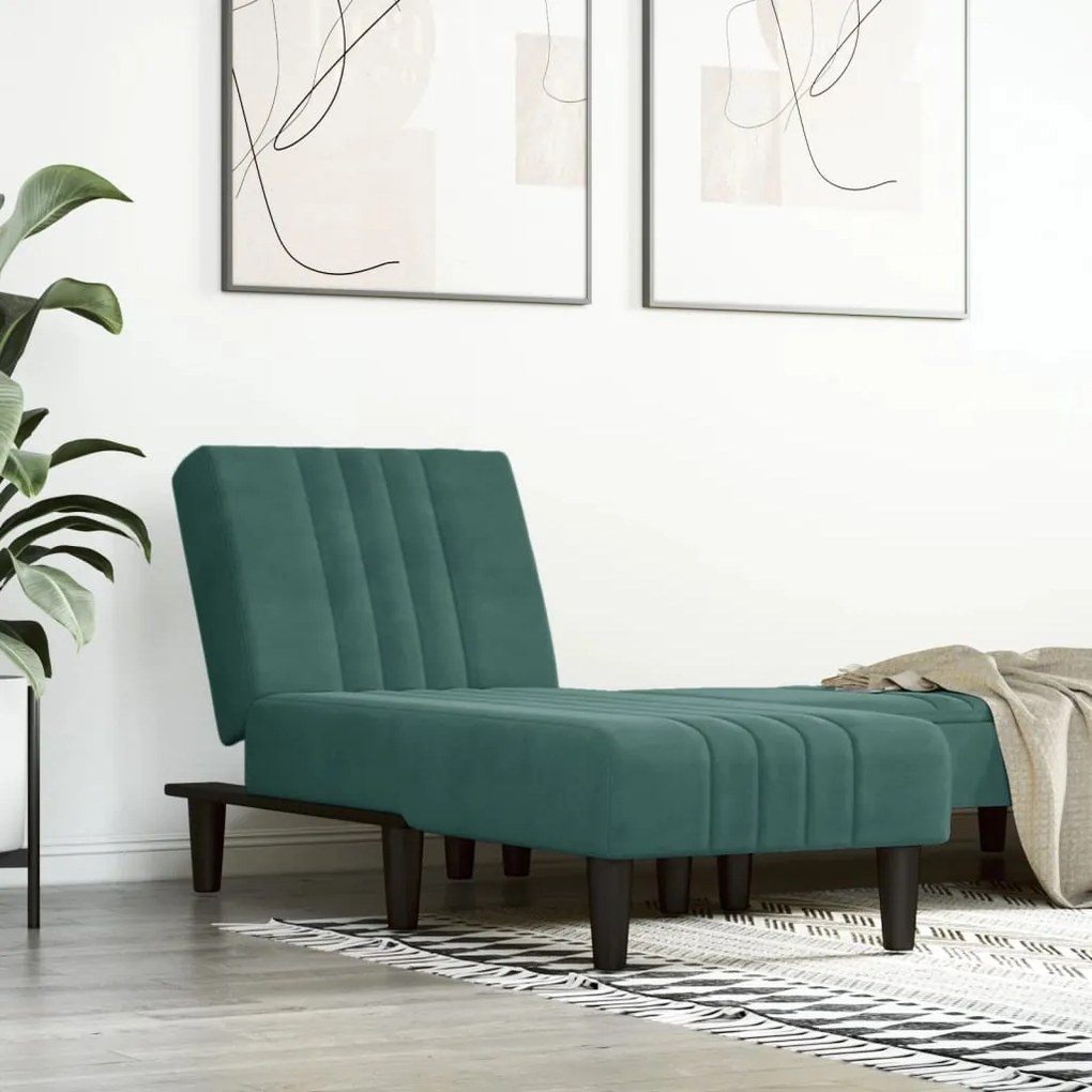 Chaise Longue İn Velluto Verde Scuro /