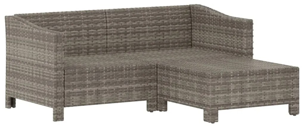 Set divani da giardino 3 pz con cuscini in polyrattan grigio