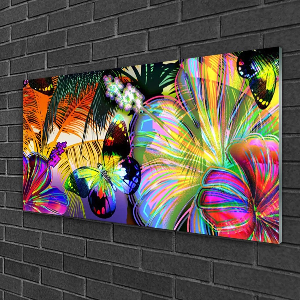 Quadro di vetro Farfalle astratte Piume 100x50 cm 2 appendini