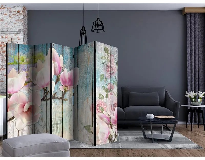 Paravento  Pink Flowers on Wood II [Room Dividers]  Colore ---, Dimensioni e Misure 225x172