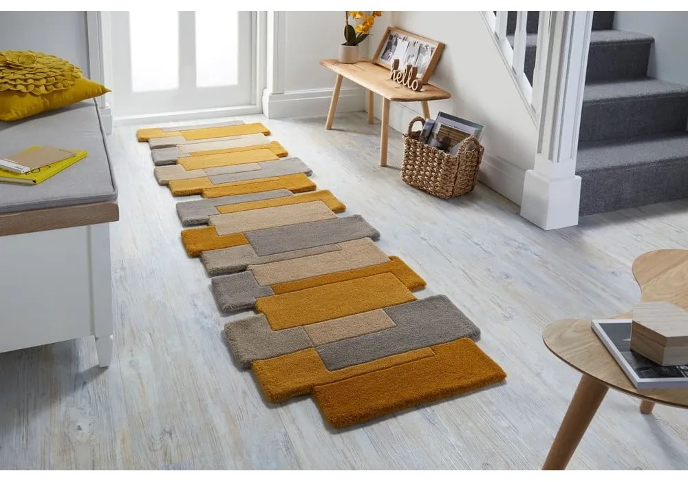 Tappeto in lana giallo/beige 60x230 cm Collage - Flair Rugs