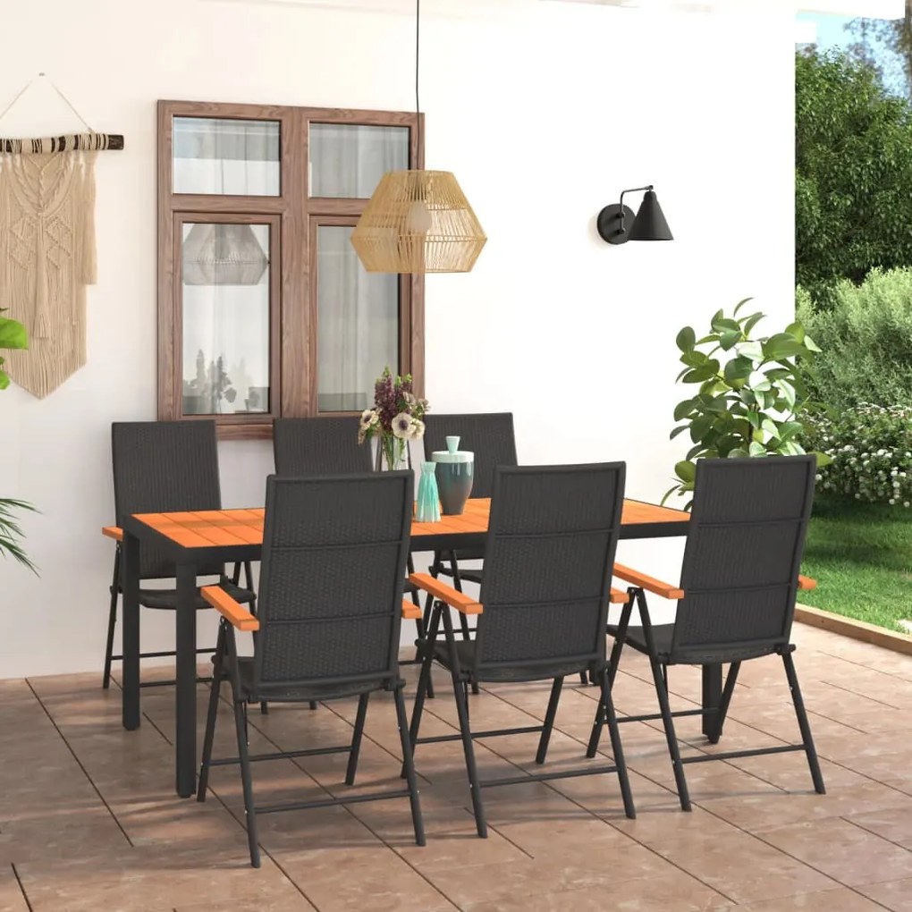 Set da pranzo da giardino 7 pz nero e marrone