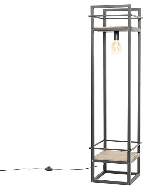 Lampada da terra industriale nera con legno - Cage Rack