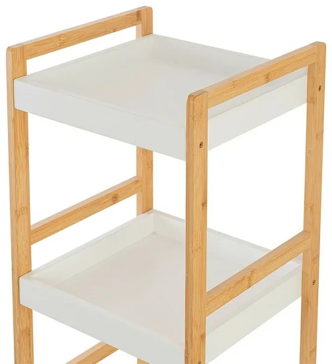 Scaffale per bagno in legno bamboo bianco 4 mensole Tahiti