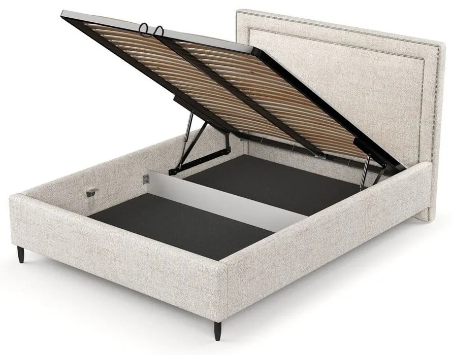 Letto matrimoniale imbottito crema con spazio contenitivo e rete 180x200 cm Baleine - Maison de Rêve