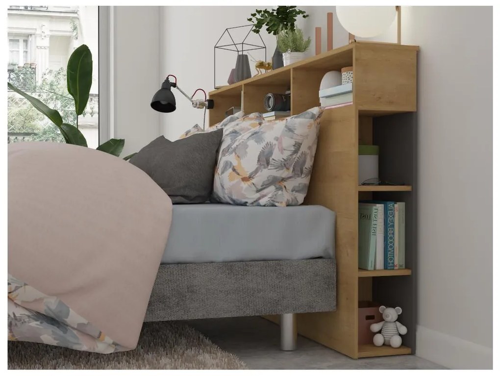 Testiera con scomparti 160 cm Rovere e Antracite - NASTIA