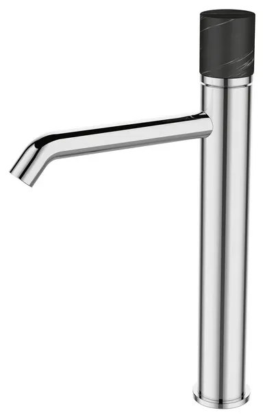Kamalu - Miscelatore lavabo alto finitura cromo con dettaglio in marmo nero | MARMO-NERO