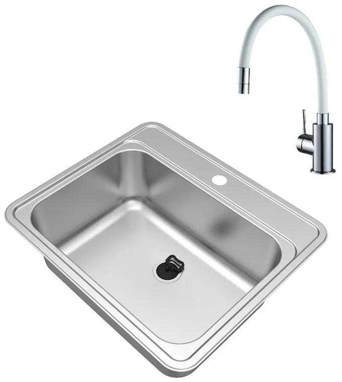 Set Lavello Eleki in inox 48 cm e Miscelatore Eleki bianco