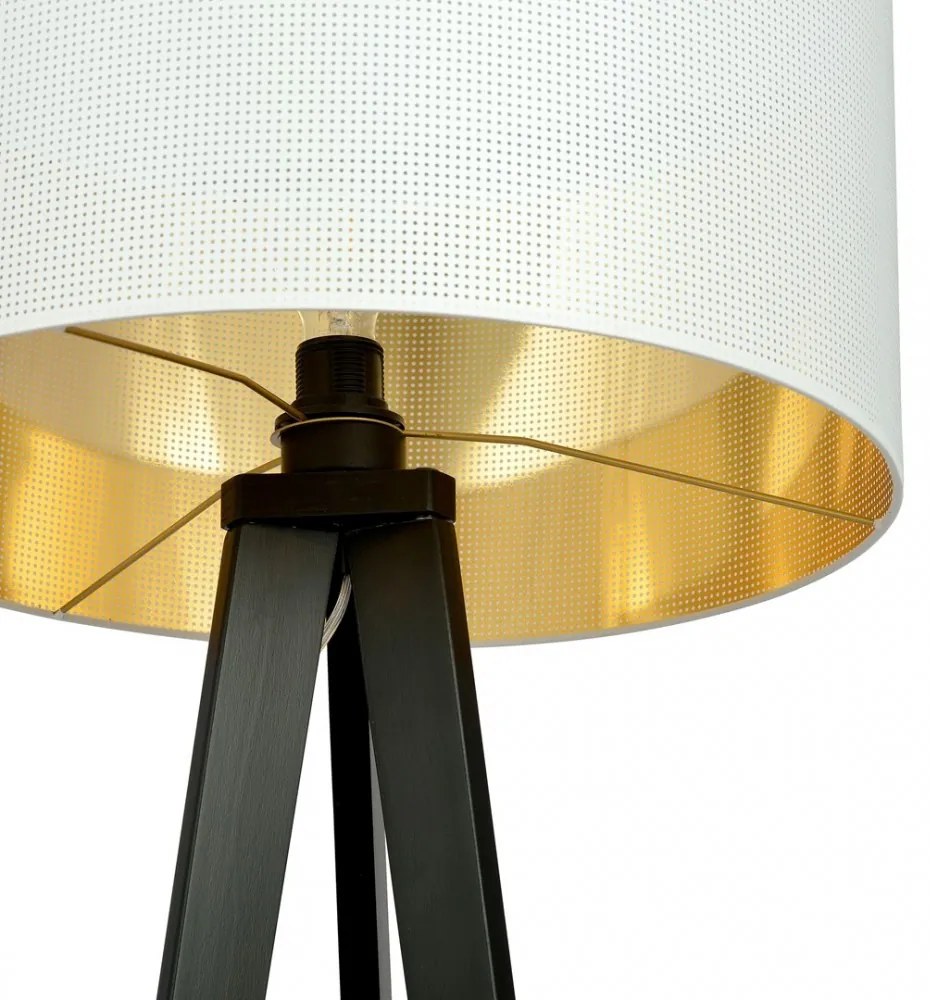 Lampada da Terra in Acciaio e Tessuto ASTON 1 E27 Colore del corpo Bianco e Oro