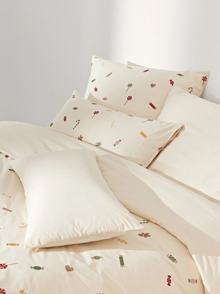 Copripiumino in cotone percalle con ricamo natalizio Lolly