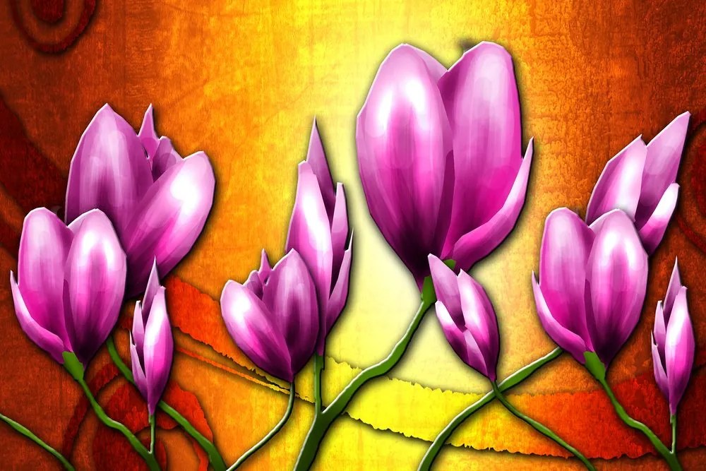 Quadro su tela – Fiori rosa in stile etnico
