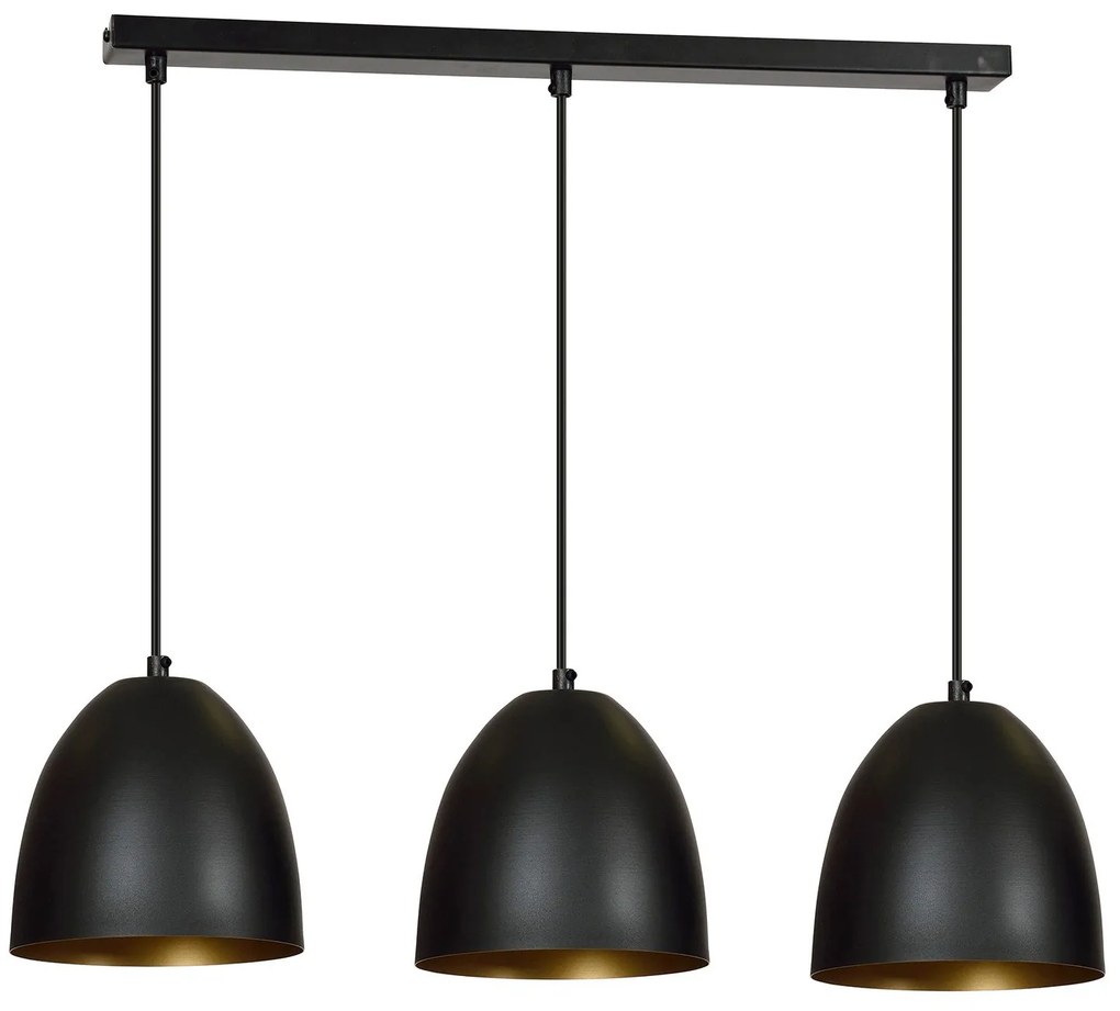 Lampadario 3 Luci Lenox In Acciaio Nero Con Cupole In Nero E Oro