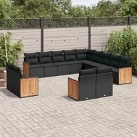 Set Divani da Giardino 13pz con Cuscini Nero in Polyrattan 3228204