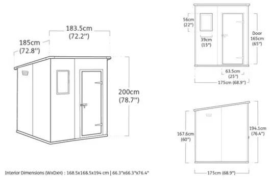 Casetta Da Giardino In Resina 183,5x185x200,5H Cm Manor 6x6 Pent Grigio Keter Addossabile