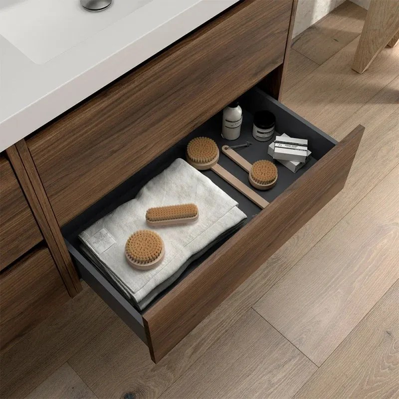 Mobile bagno sospeso 90 cm noce maya con specchio e lavabo Gaya