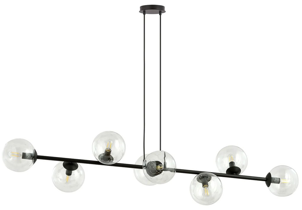 Lampadario Contemporaneo 8 Luci Durga In Acciaio Nero E Sfere Vetro Trasparente