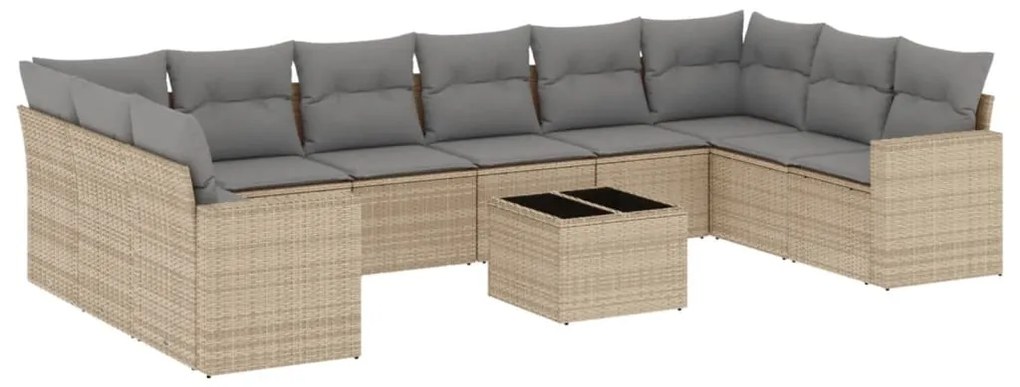 Set divani da giardino 11 pz con cuscini beige in polyrattan