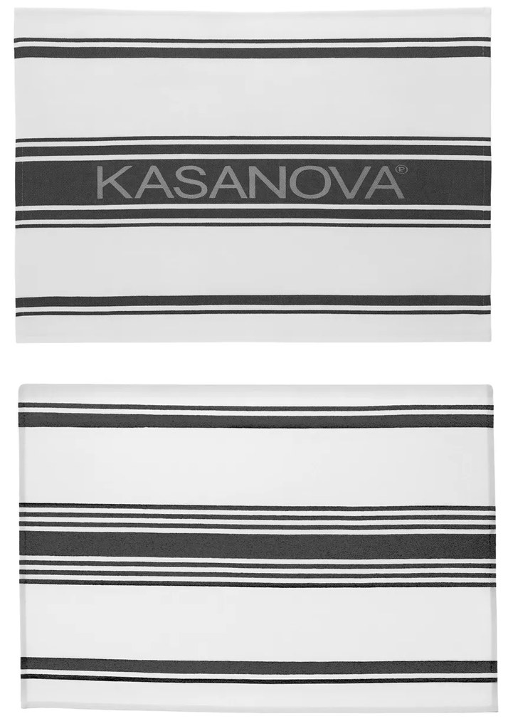 Set 2 strofinacci cucina 50x70 cm righe cotone nero