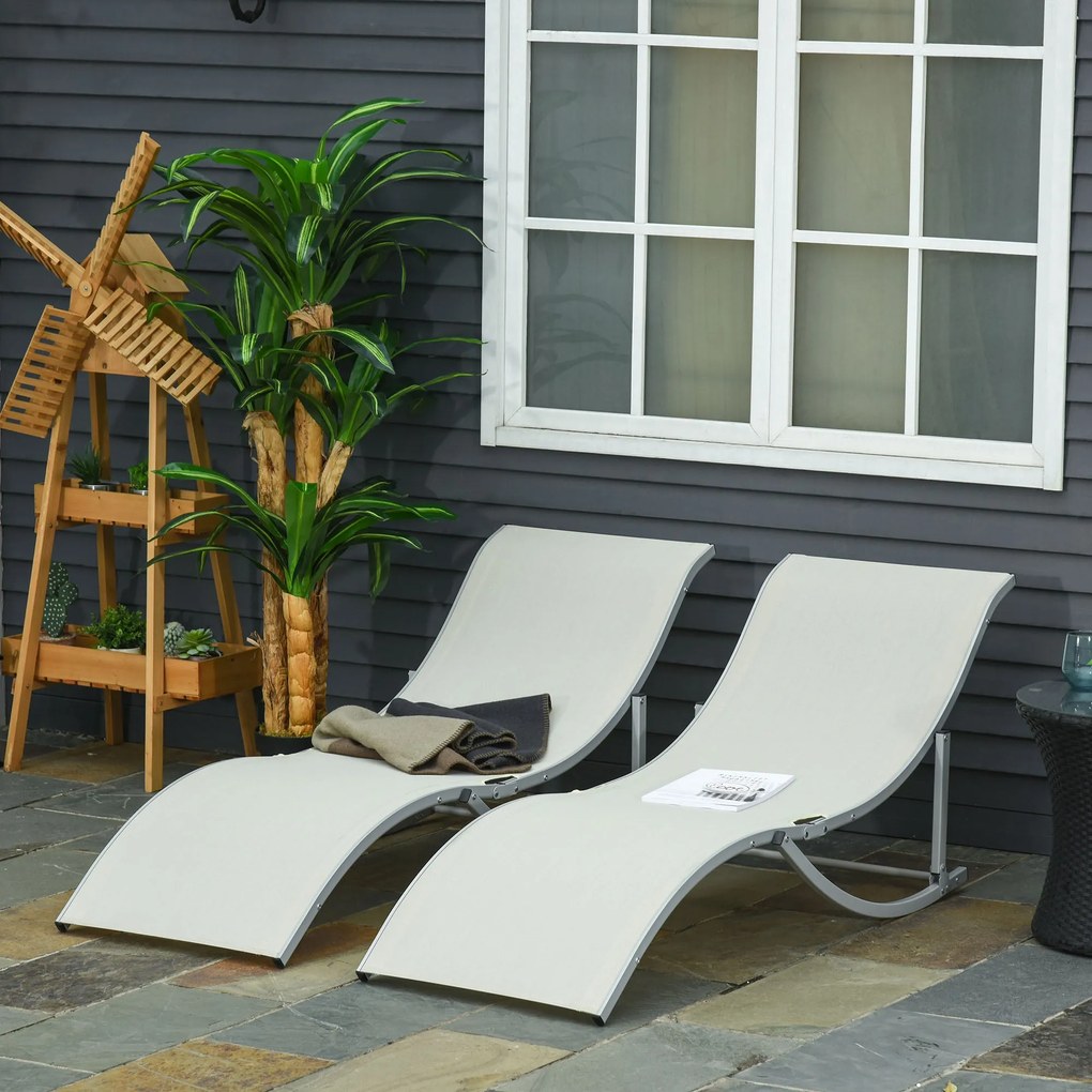 Set 2 Lettini Prendisole da Giardino 61x165x63 cm in Alluminio e Textilene Beige...