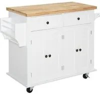 Carrello da Cucina Portavivande con Cassetti e Portaspezie 111x44,5x82,5 cm in Legno Bianco