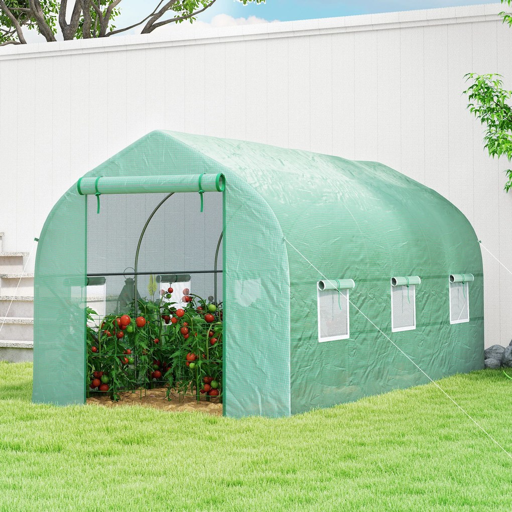Serra a Tunnel Anti-UV 4x2x2 m con 6 Finestre a Rete e Ingresso Arrotolabile in Metallo e PE Verde...