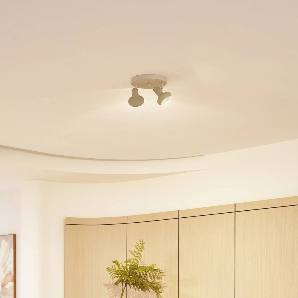 Lindby Huby, faretto da soffitto a 2 luci, crema/verde chiaro, ferro