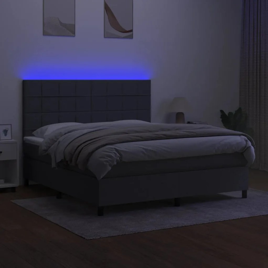 Letto a Molle Materasso e LED Grigio Scuro 160x200cm in Tessuto